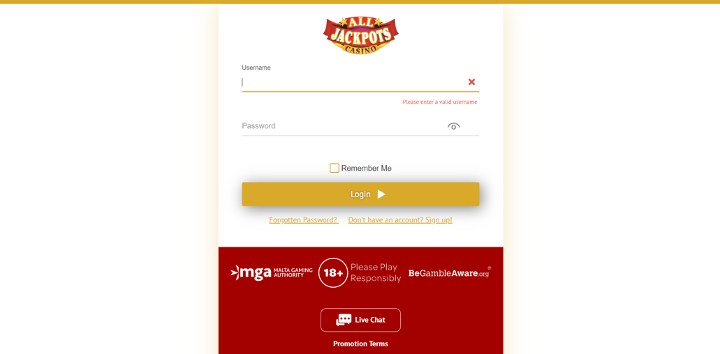 All Jackpots Casino Login