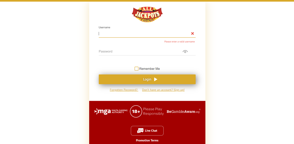 All Jackpots Casino Login