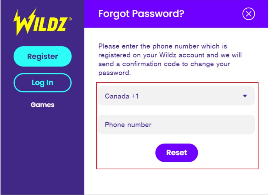 Wildz Casino password