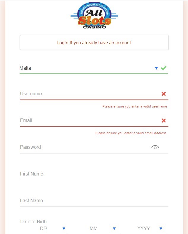 all slots casino registration