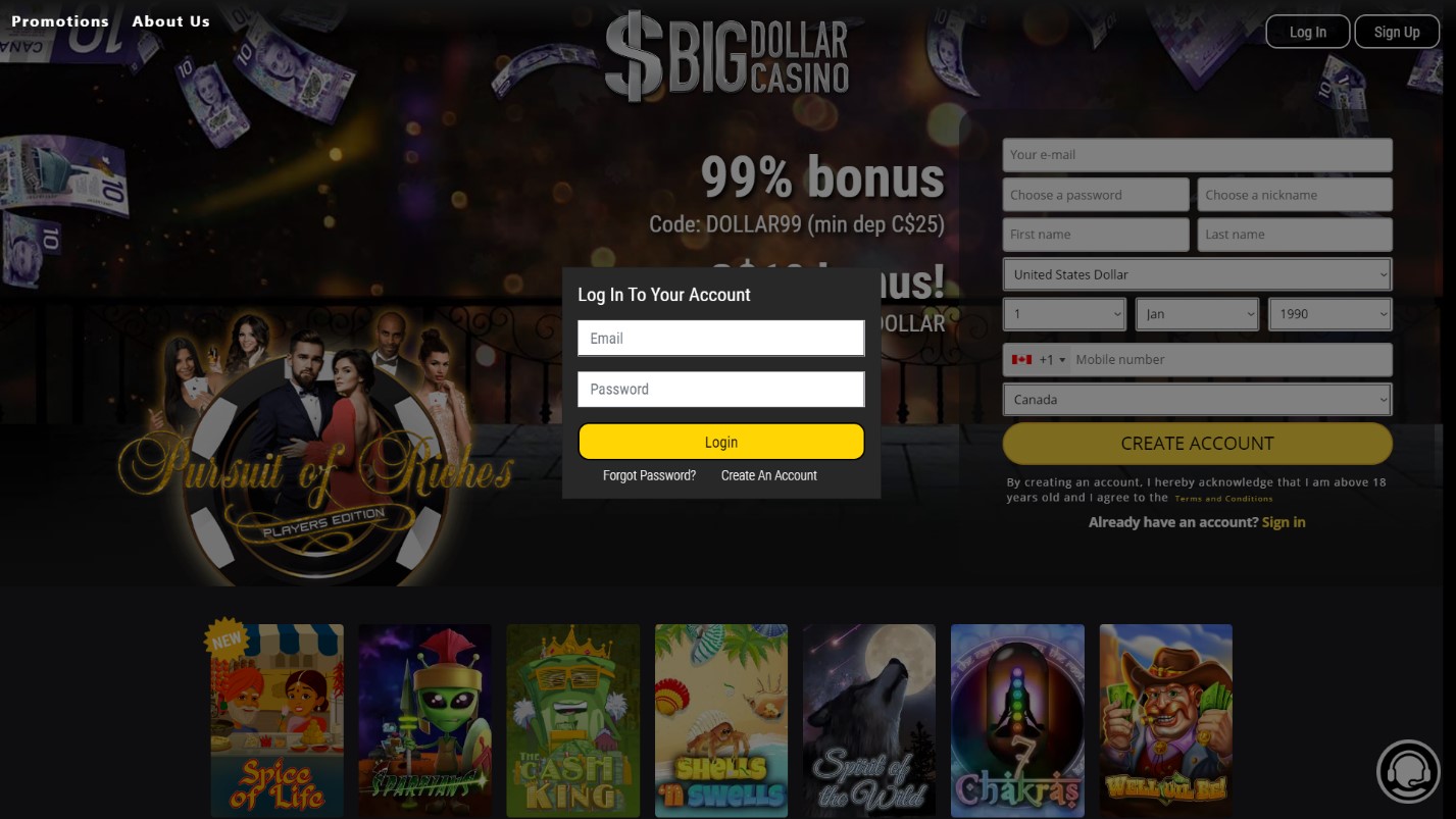 big dollar casino login