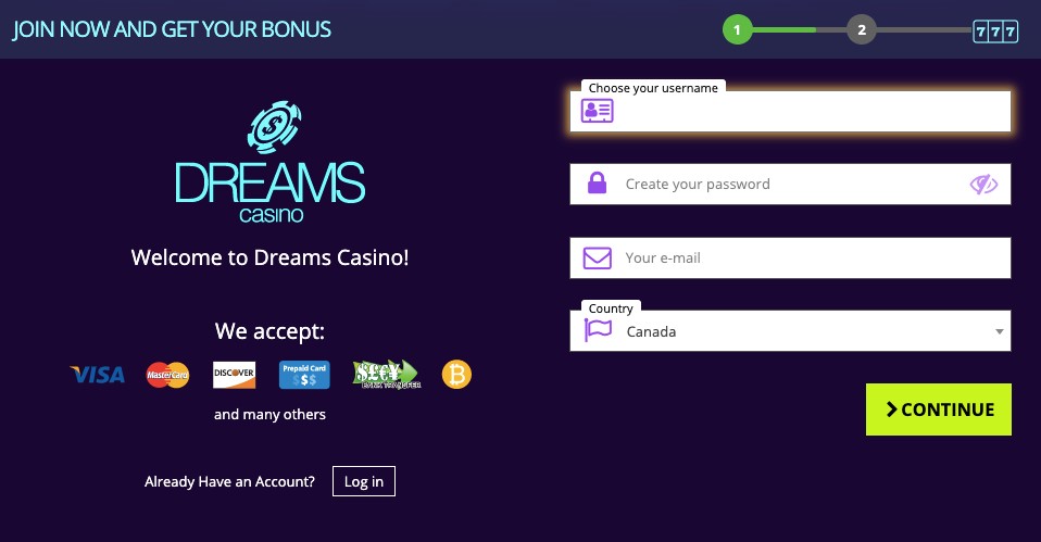dreams casino registration