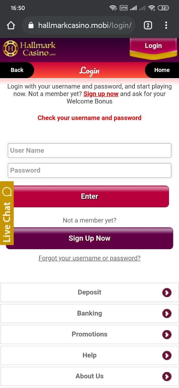 hallmark casino login