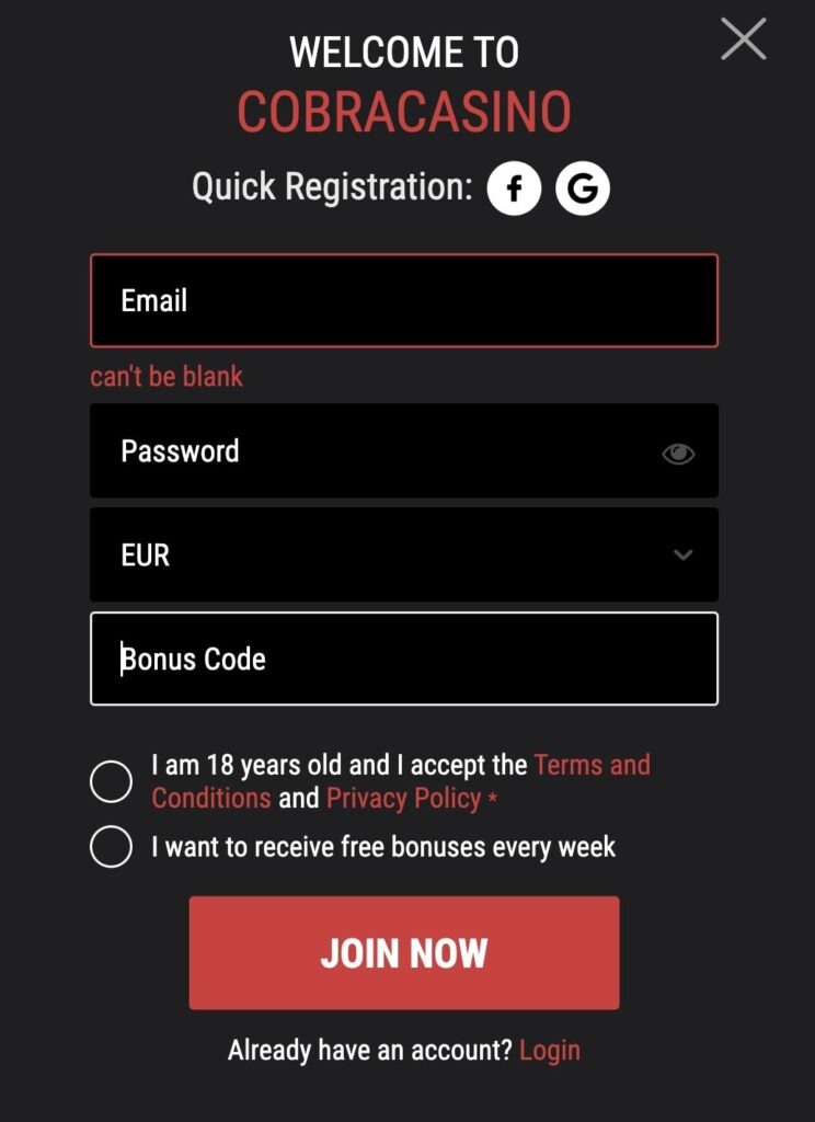 How to Register for Cobra Casino