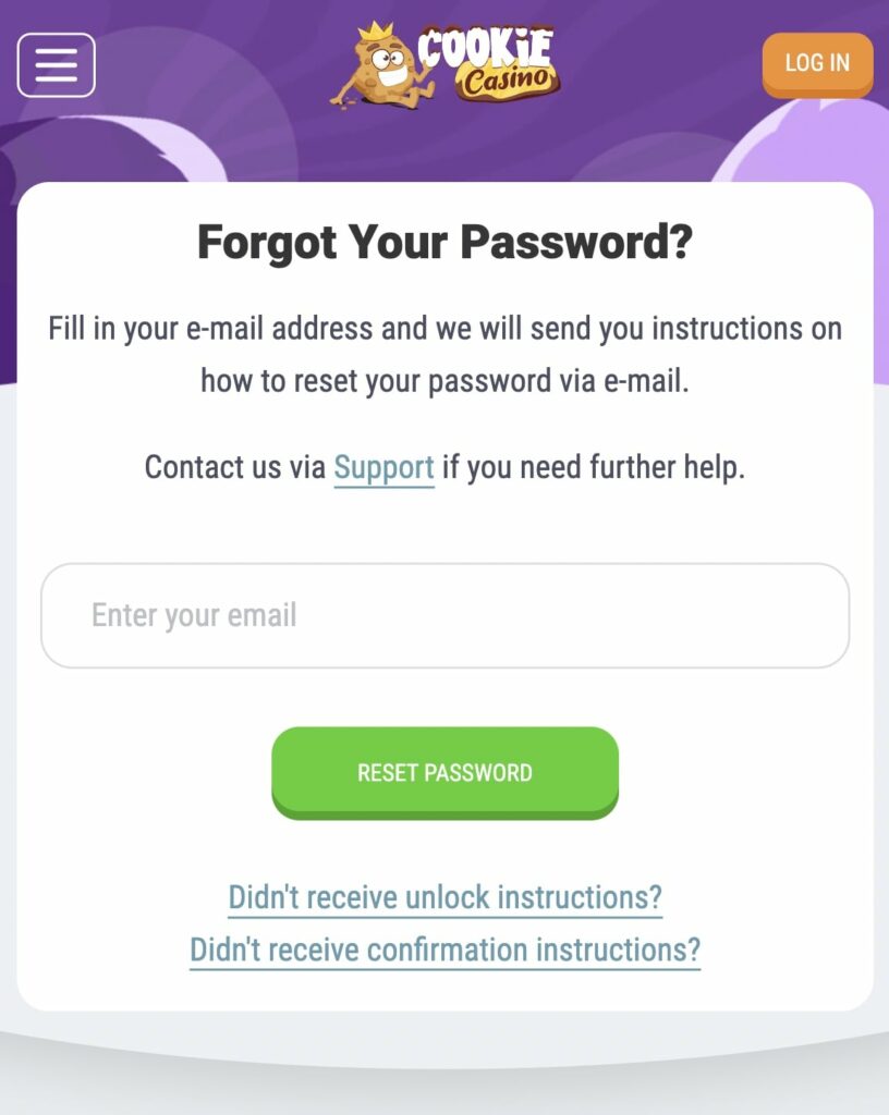 Cookie Casino Password Recovery Process